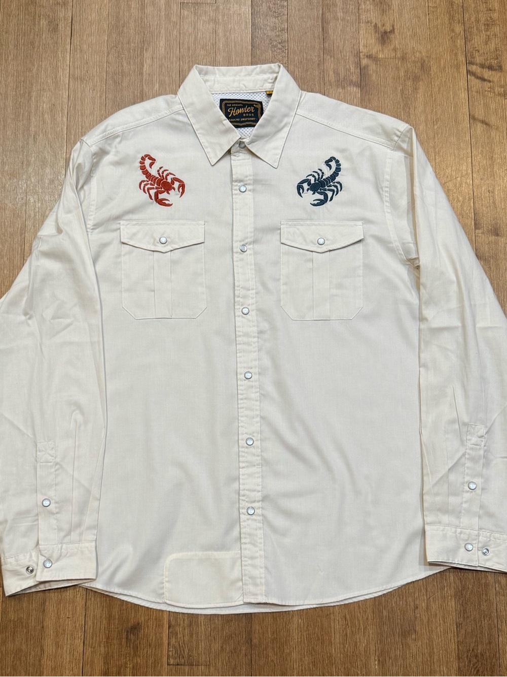Howler Brothers -  Cream Gaucho Snap-Shirt w/ Scorpion Embroidery - LARGE